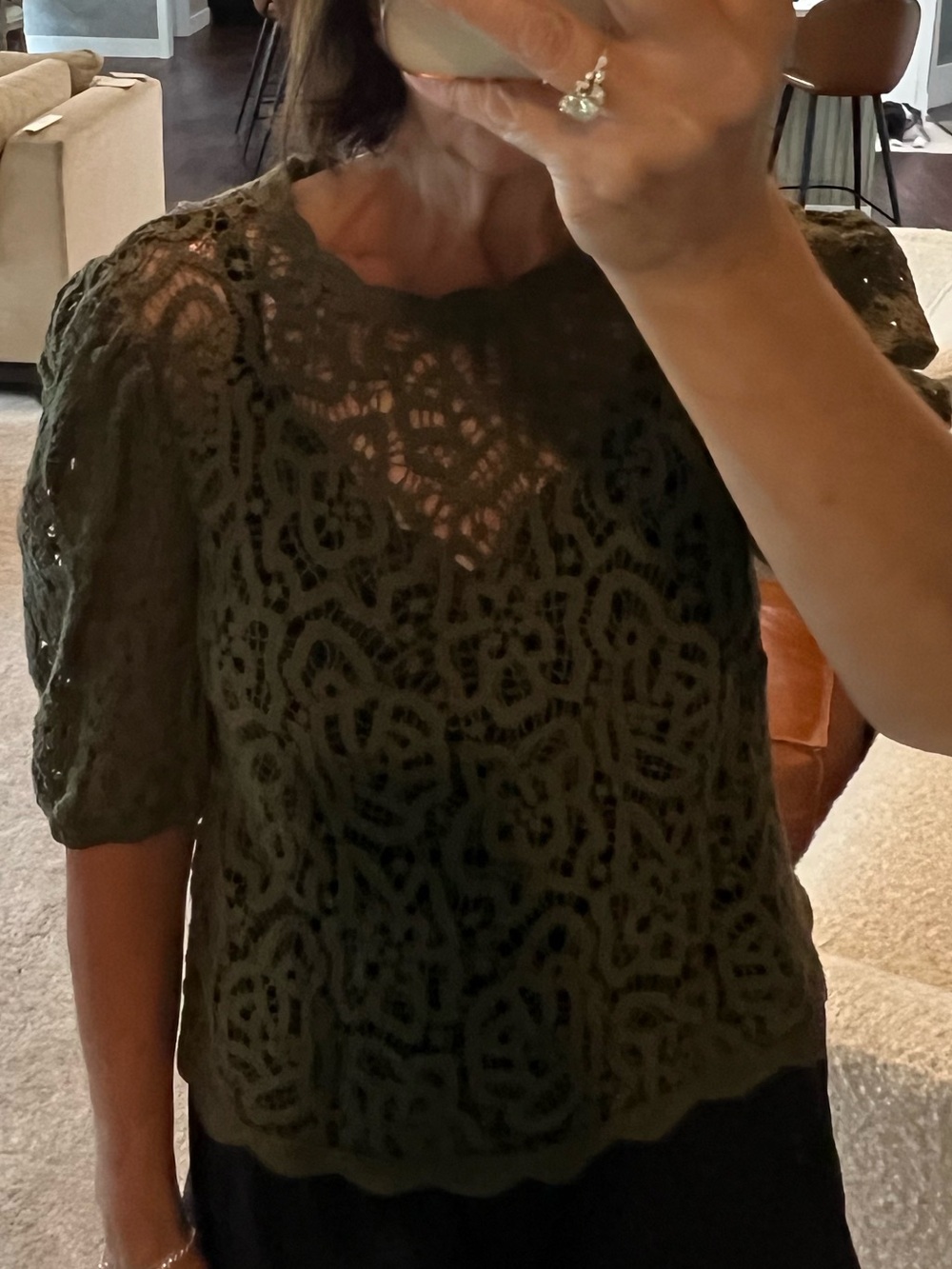 Sanctuary Eyelet Lace Knit Short Sleeve Top - Olive